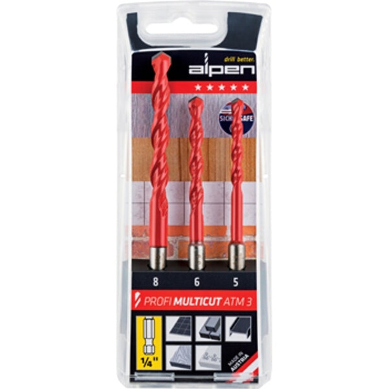 ALPEN MULTICUT DRILL BIT SET 3 PIECE HEX SHANK 5 6 8MM