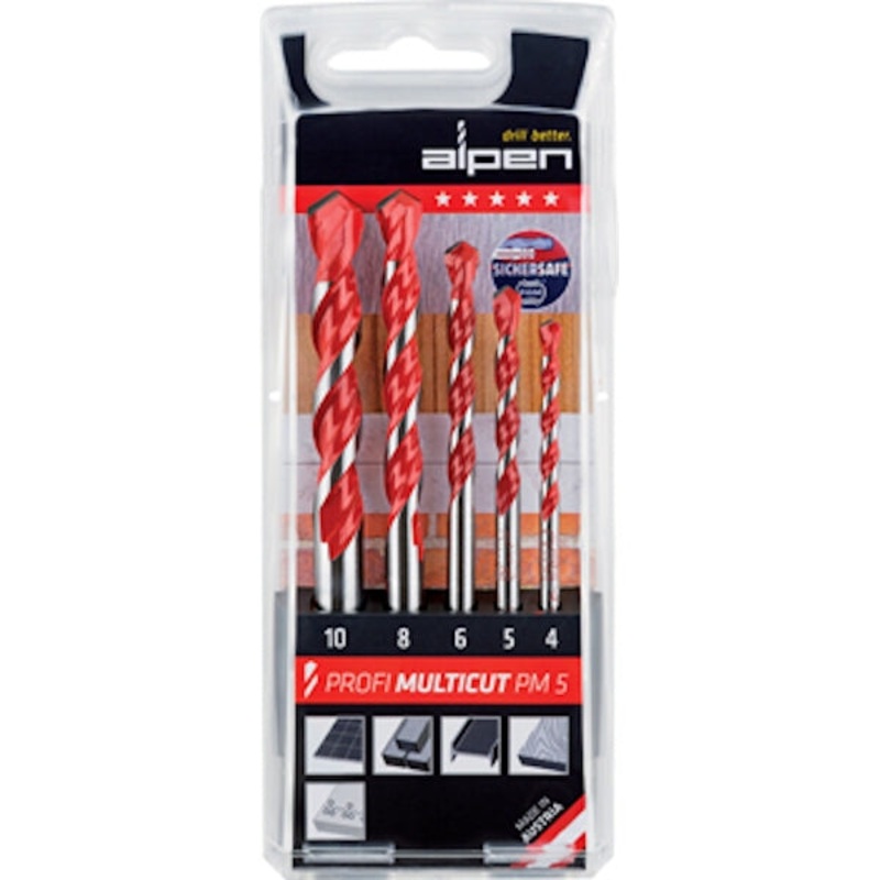 ALPEN MULTICUT DRILL BIT SET 5 PIECE 4 5 6 8 10mm
