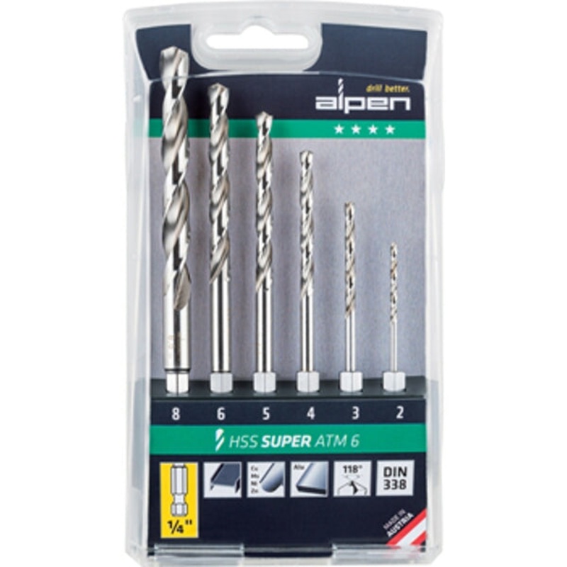 HEX SHANK HSS PRO SET 6 PIECE 2 3 4 5 6 8MM