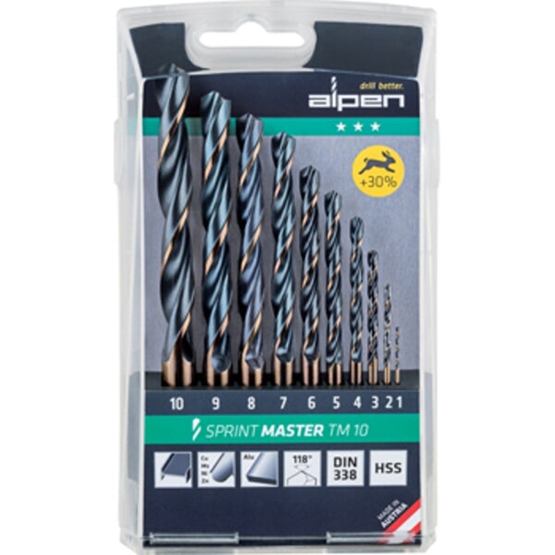HSS SPRINT DRILL BIT SET 10 PIECE 1-10 X 1.0
