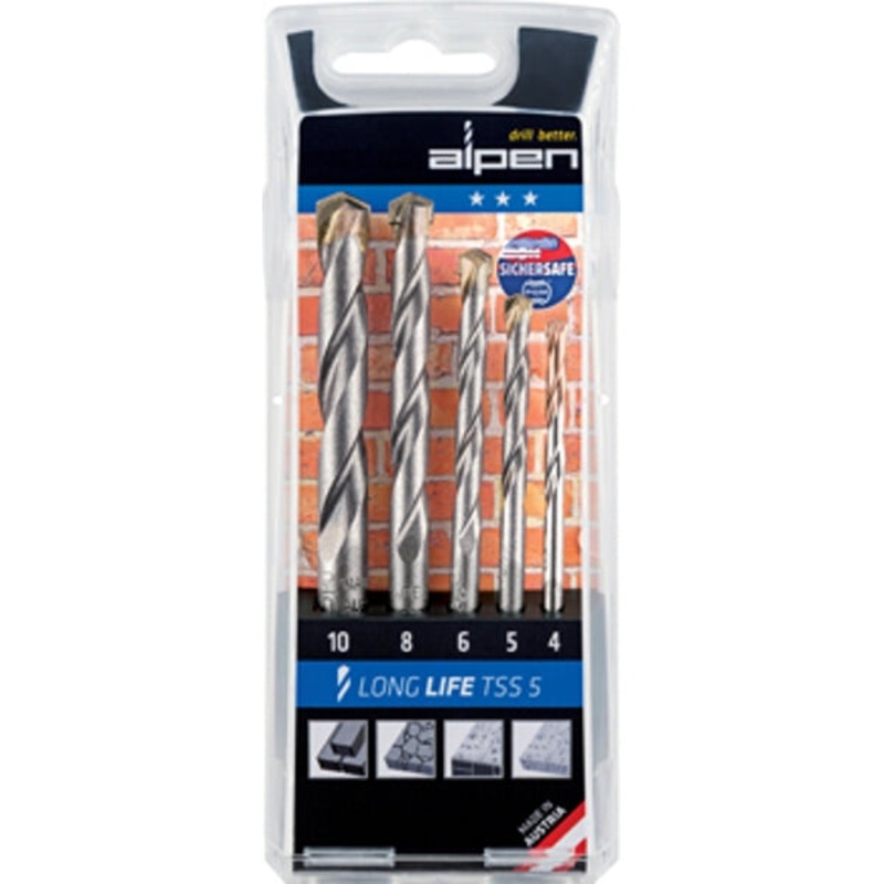 MASONRY DRILL BIT SET 5 PIECE LONG LIFE 4 5 6 8 10