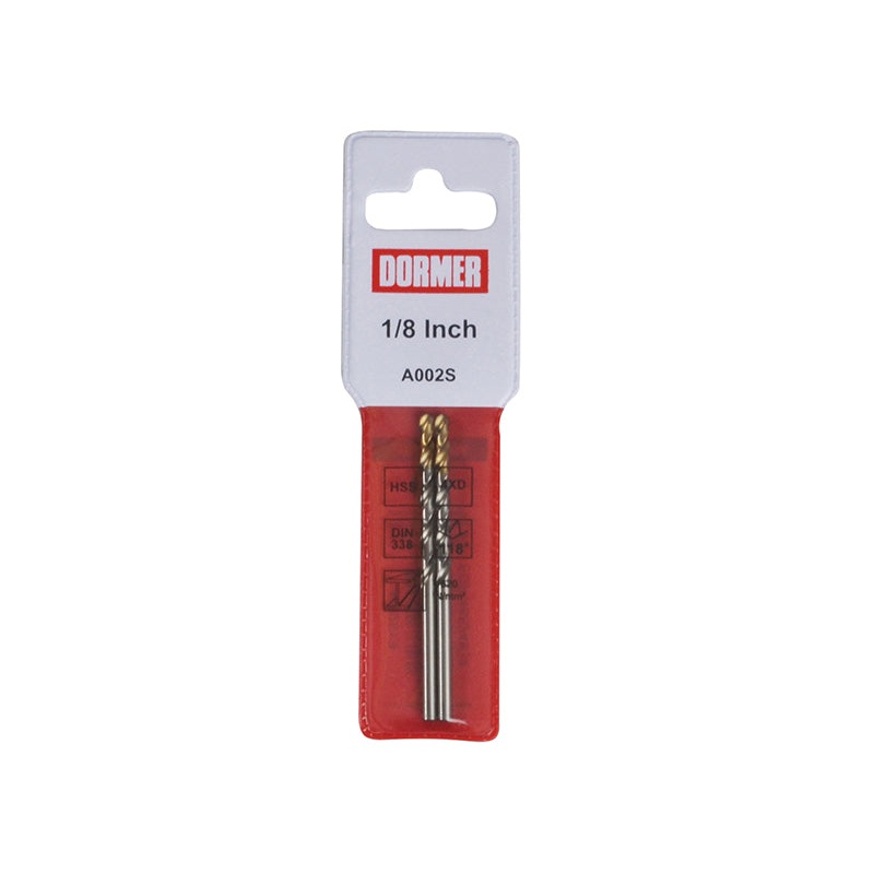 A002 HSS-TiN Coated Jobber Drills (2) 1/8in OL:65mm WL:36mm