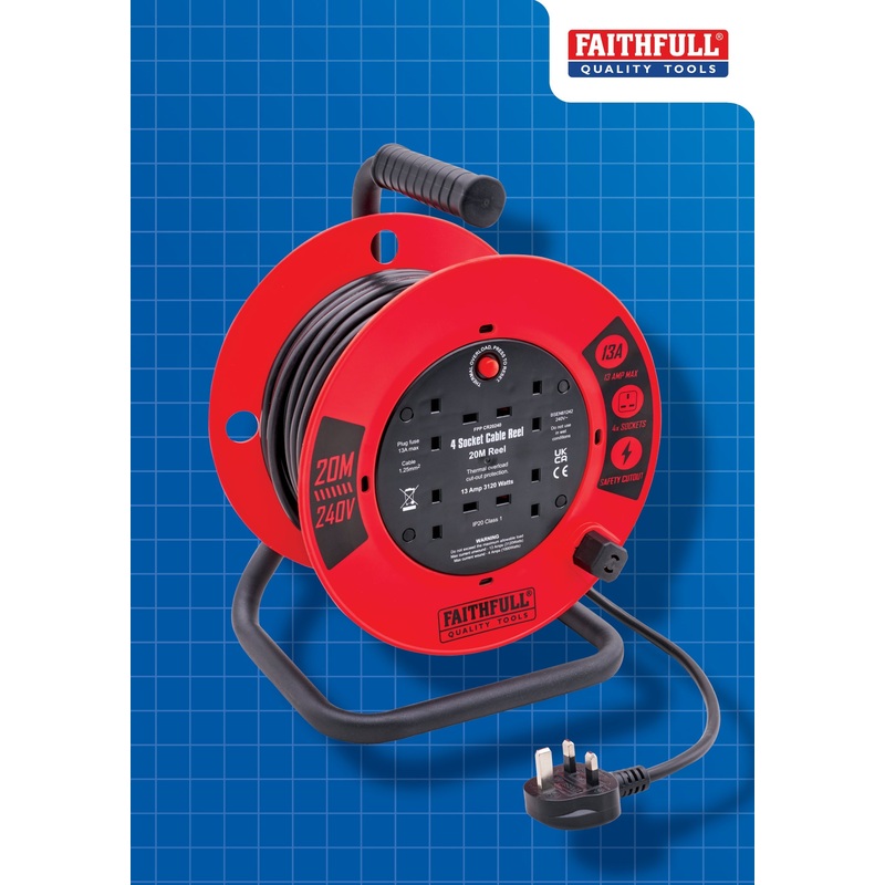 Fai/Full Cable Reel 240v 20m 13a 1.25mm Cable