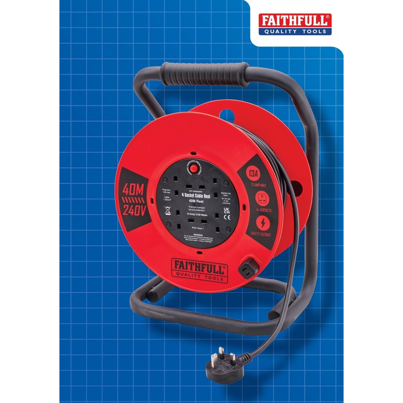 Fai/Full Cable Reel 240v 40m 13a 1.25mm Cable Hd