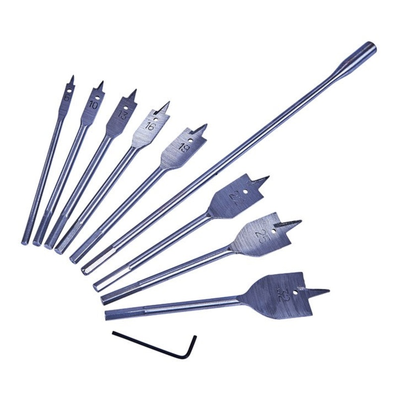 AMTECH-8pc Flat Wood Bit Set + 12” Extension
