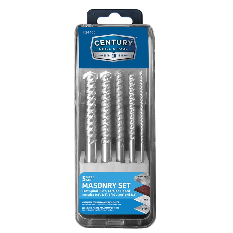 Century Drill & Tool 5 Piece Fast Spiral Masonry Drill Bit Set