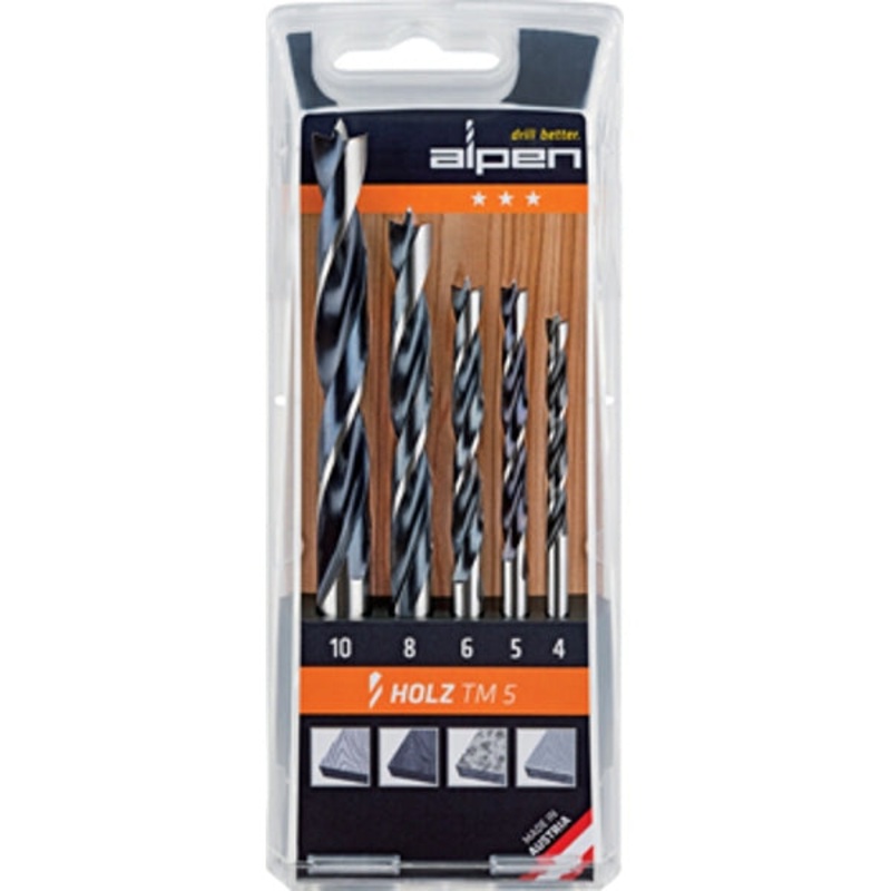 WOOD DRILL BIT SET 5 PIECE 4-5-6-8-10