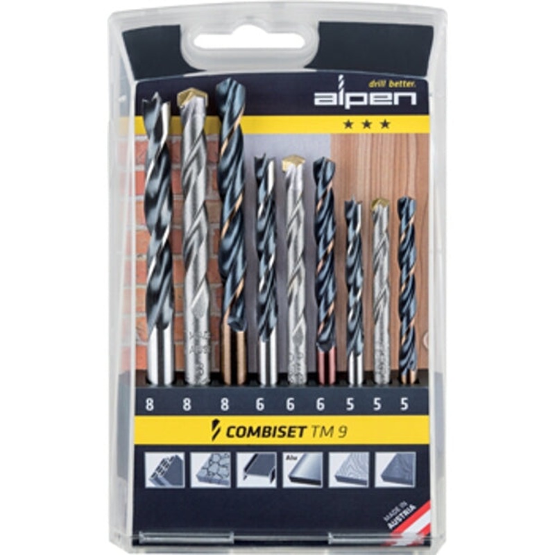 WOOD-STEEL-MASONRY DRILL BIT SET  9 PIECE 5 6-8